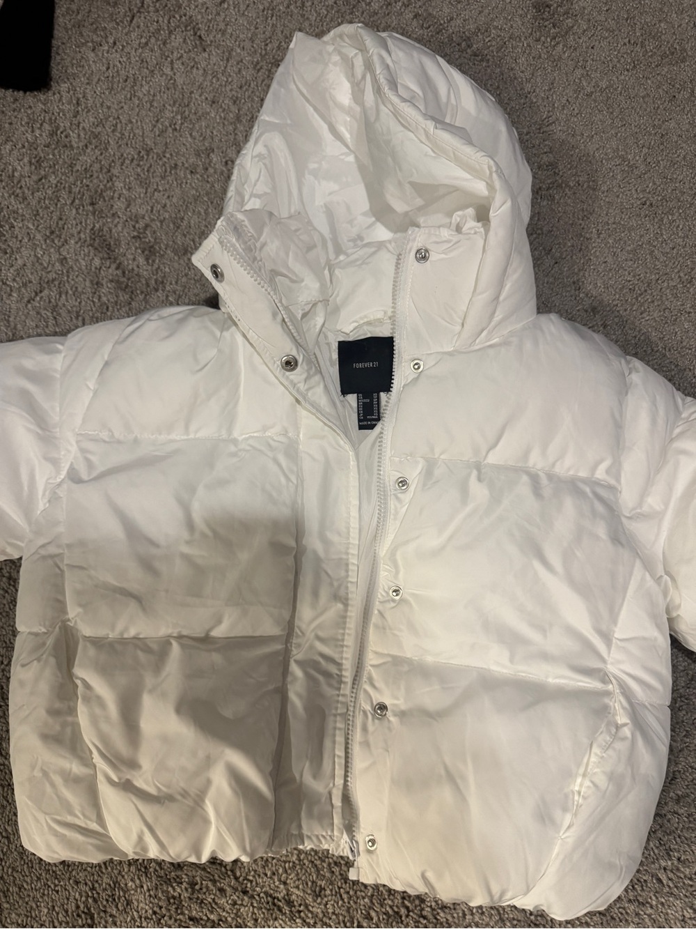 Forever 21 White Hooded Puffer Coat